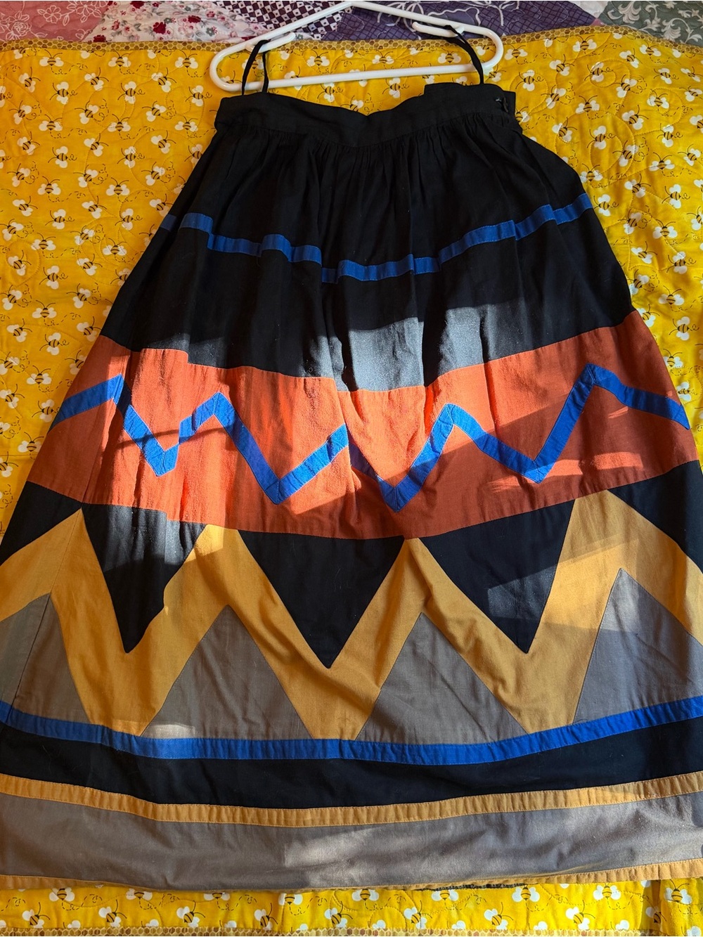 RARE Claude Bold Geometric Midi Skirt in Black, Rust & Mustard